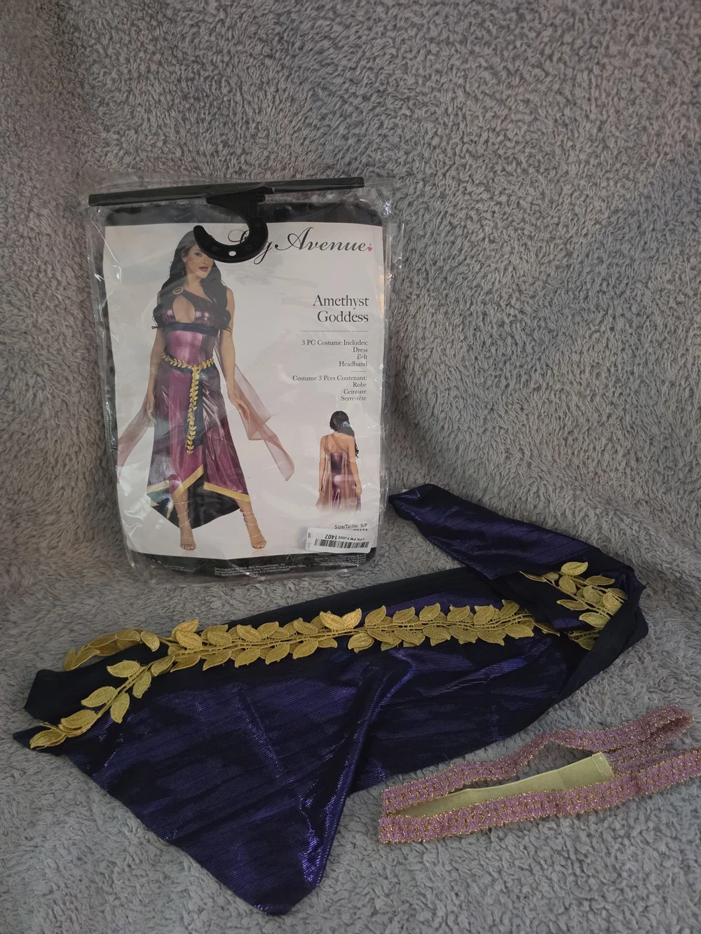 Women's 3 Pc Amethyst Goddess Costume With Sash and Headband - Picture 5 of 11